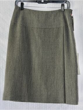 BILL BURNS Signature Faux Wrap Herringbone 100% Wool Skirt Size 8 NEW!!!
